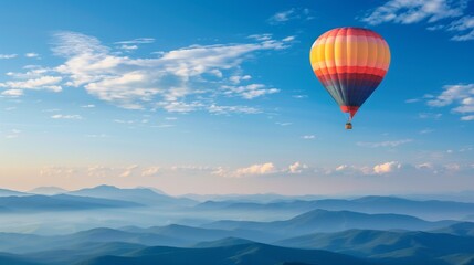 Obraz premium Hot Air Balloon Floating in Clear Sky with Mountains