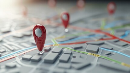 Fototapeta premium Digital Marketing Strategy Concept - 3D Rendered Map with SEO Data and Local Business Pointers