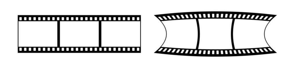 35mm blank filmstrip vector design with 3 frames on white background. 3d black film reel symbol illustration to use for photography, television, cinema, photo frame.