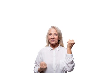 Obraz premium European senior business woman with gray hair wearing a shirt on a white background