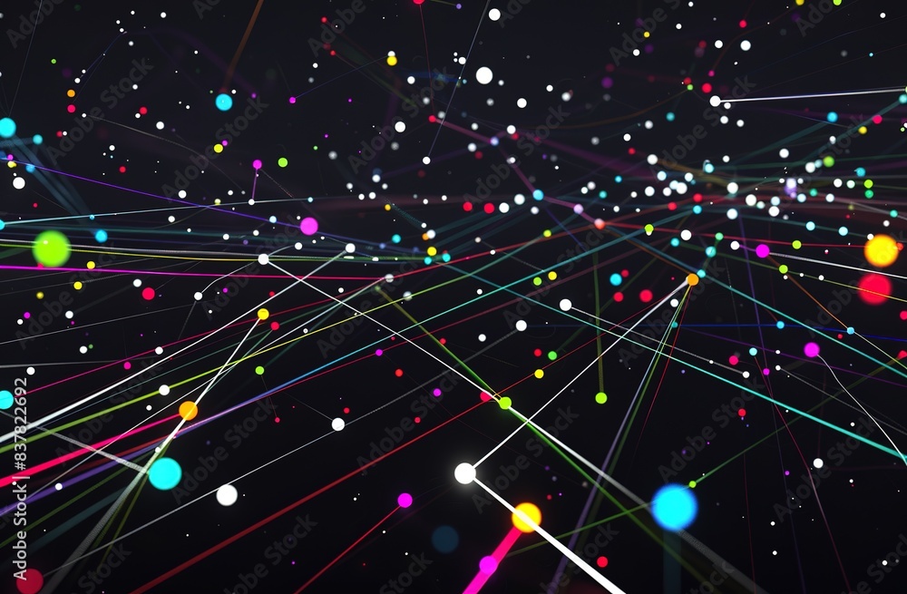 Poster abstract network connection with colorful nodes on dark background