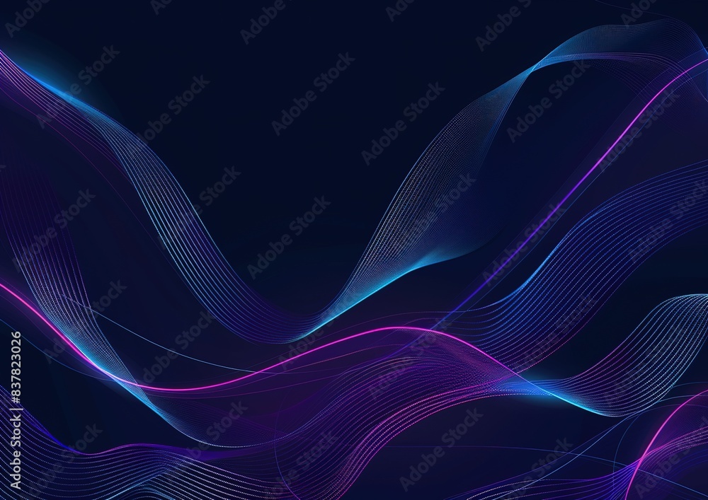 Poster futuristic particle wave flow on dark background - abstract digital art