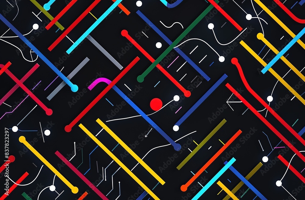 Poster abstract network connection with colorful nodes on dark background
