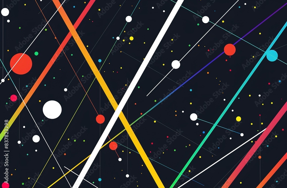 Poster abstract network connection with colorful nodes on dark background
