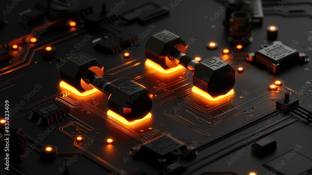 Poster intricate gold circuit board pattern - technology background