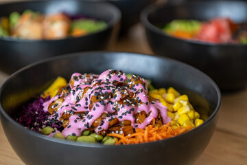 Fresh, Healthy, Colorful Poke Bowl with Vegetables