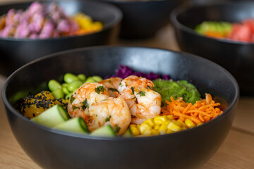 Fresh, Healthy, Colorful Poke Bowl with Vegetables