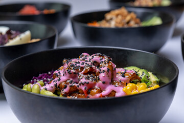 Fresh, Healthy, Colorful Poke Bowl with Vegetables