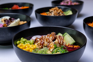 Fresh, Healthy, Colorful Poke Bowl with Vegetables