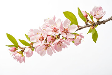 Obraz premium Pink Cherry Blossom Branch Isolated on White Background