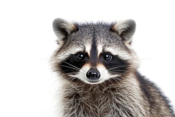 Mystic portrait of Common Raccoon studio, copy space on right side, Anger, Menacing, Headshot, Close-up View Isolated on white background