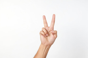 Naklejka premium Hand with two fingers up, peace sign, victory sign