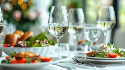 Beautifully arranged tables and high quality images of food and drinks. It is often used in restaurant advertisements, food blogs, and social media.