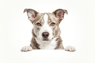 Cute Dog Peeking Over White Surface