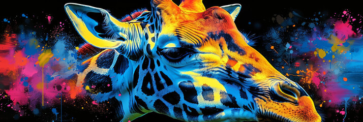 giraffe in neon colors in a pop art style