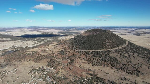 Aerial View of Capulin Volcano National Monument in Landscape of New Mexico USA, Drone Shot