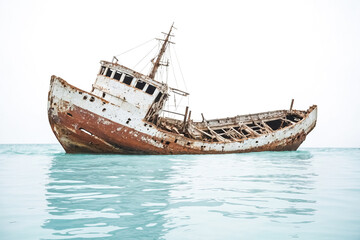 Rusty Shipwreck in Calm Waters