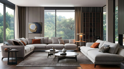 Modern living room interior with sofa and furniture