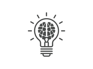 Creative idea flat line icon. Brain in lightbulb vector illustration. Thin sign of innovation, solution, education logo.