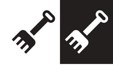 Rake vector icon on white and black background.