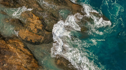 aerial view of rocky shore