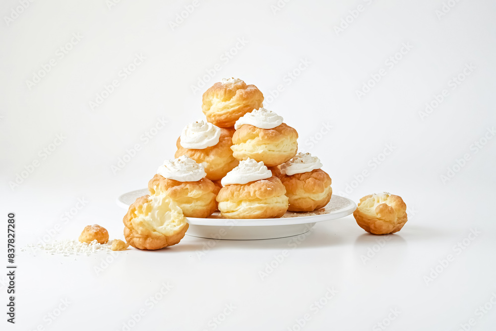 Sticker Delicious Cream Puffs on White Background