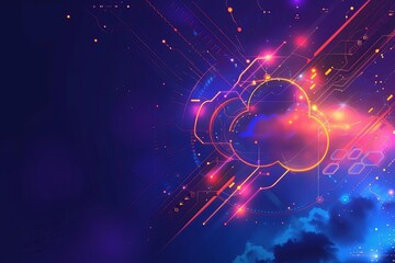 abstract cloud computing technology concept digital art illustration blue background