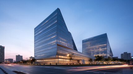Modern Office Buildings at Dusk