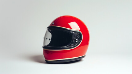 Fototapeta premium Red Racing Helmet on White Background for Motor Sports Safety