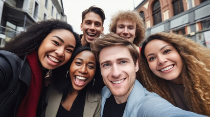 Obraz premium Joyful Friends Taking a Street Selfie