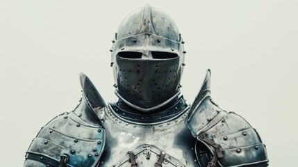 Medieval Knight in Full Armor Standing Against Neutral Background