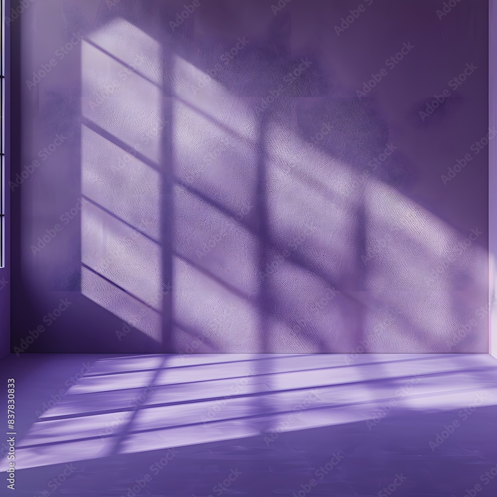 Aufkleber 3d rendering of an empty room with purple wall and floor sunlight from window background for product