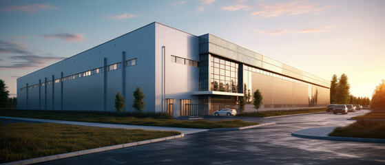 Obraz premium Modern Industrial Warehouse at Sunset