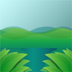 Obraz premium landscape natural green lake mountain hill