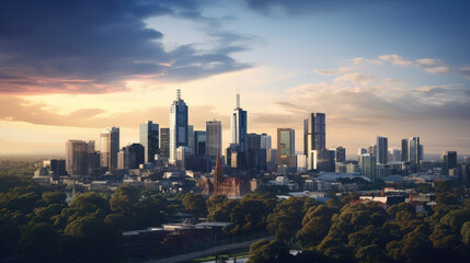 Fototapeta premium Majestic Urban Skyline at Sunset
