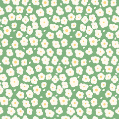 White cosmea wildflowers meadow seamless pattern. Simple floral endless background. Flower ornament tile. Happy summer botanic repeat cover. Vector hand drawn illustration.