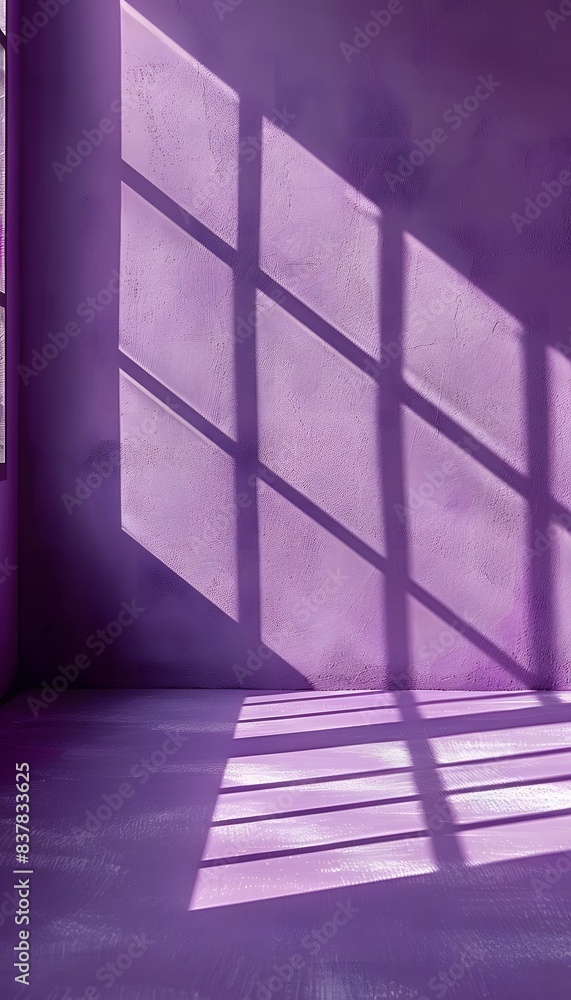 Aufkleber 3d rendering of an empty room with purple wall and floor sunlight from window background for product