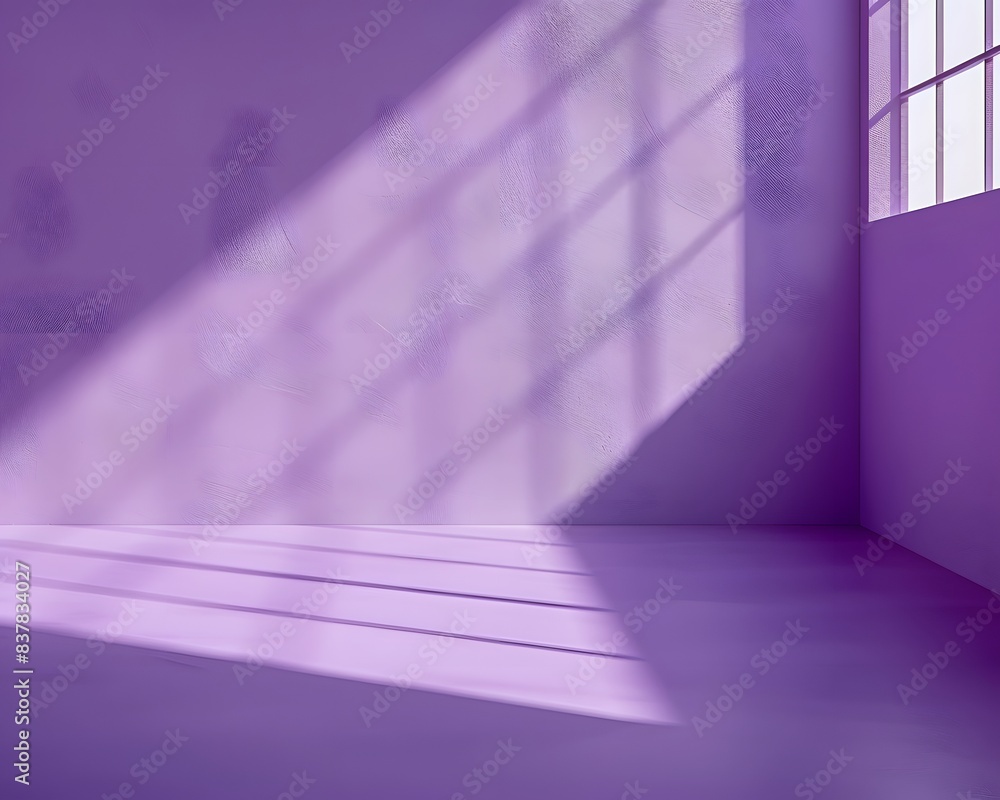 Poster 3d rendering of an empty room with purple wall and floor sunlight from window background for product