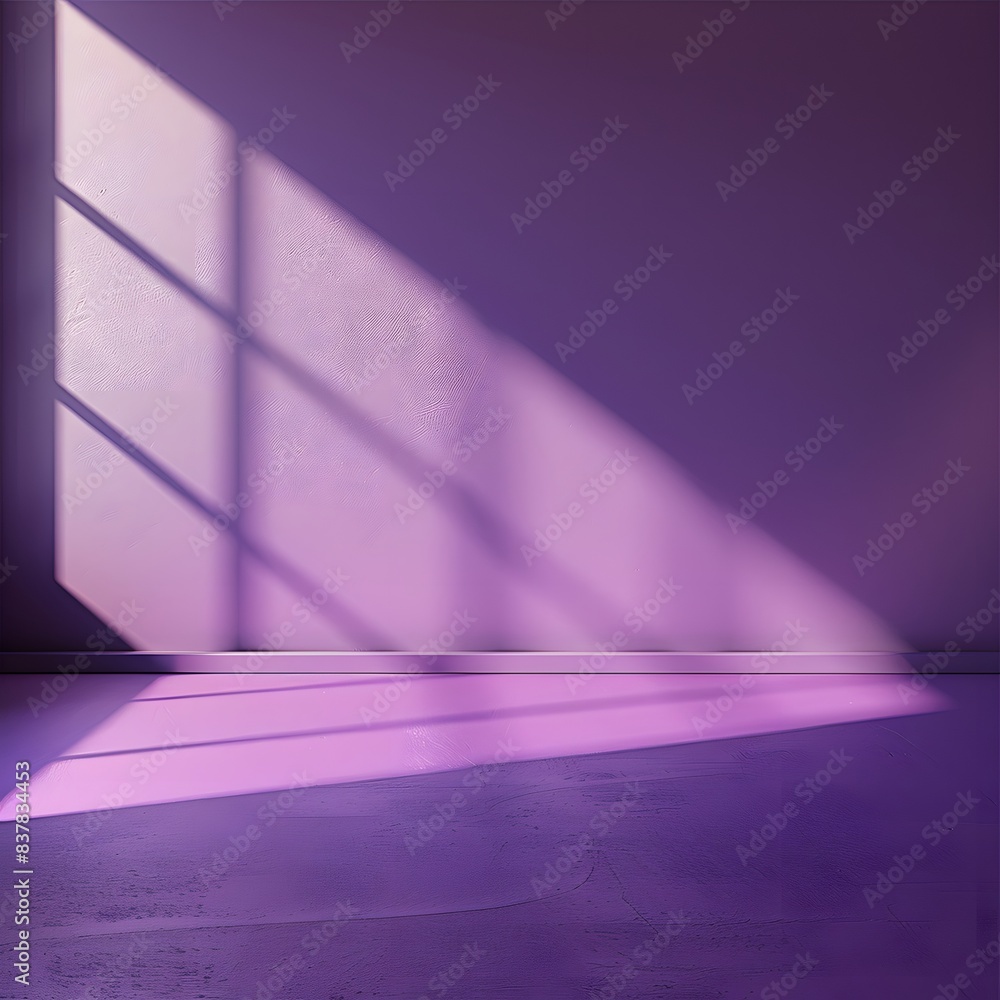 Poster 3d rendering of an empty room with purple wall and floor sunlight from window background for product
