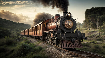 Obraz premium Image of an old train in motion