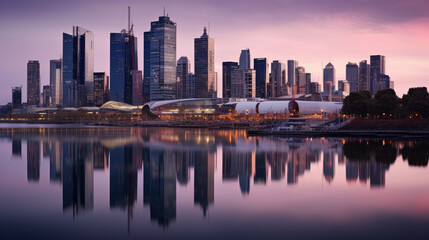 Fototapeta premium Stunning Evening City Skyline Reflection