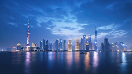 Obraz premium Illuminated Urban Skyline at Night