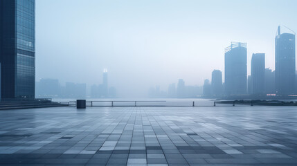 Modern Skyline in Morning Fog - Powered by Adobe