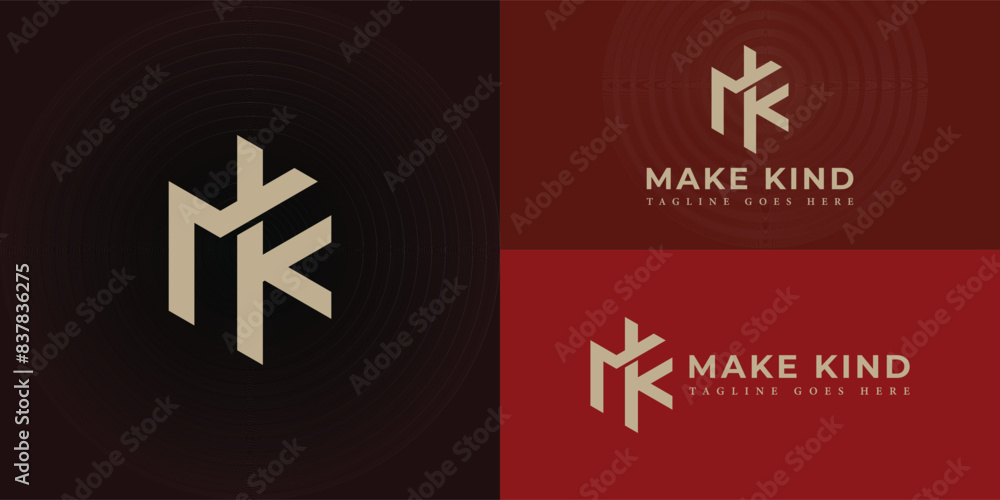 Aufkleber abstract initial line letters mk or km logo in luxury gold color isolated on multiple background col