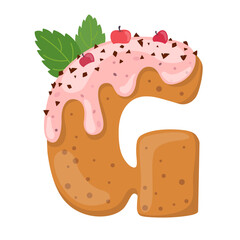 Cookie letter G which is colorful Icing. Biscuit ABC. Vector illustration isolated on a white background