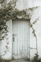 A door with subtle, minimalist vines growing around the edges. The background remains plain, ensuring the nature elements and the door are the primary focus