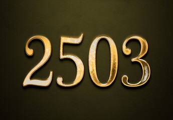 Old gold effect of 2503 number with 3D glossy style Mockup.
