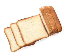 Pieces of fresh toast bread isolated on white, top view