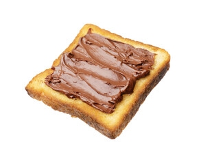 Piece of fresh toast bread with tasty chocolate paste isolated on white