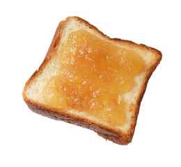 Piece of fresh toast bread with tasty jam isolated on white